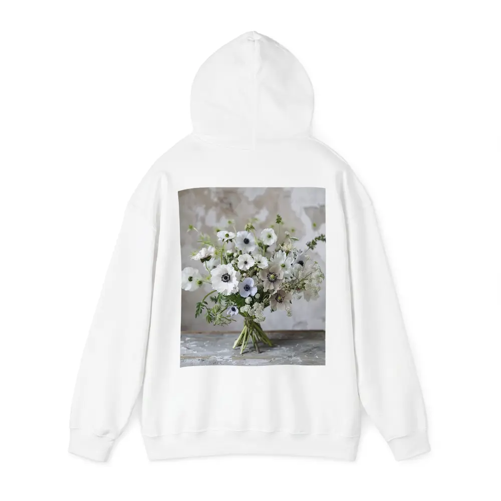 White Anemone Bouquet Rustic Stone Background – Hoodies