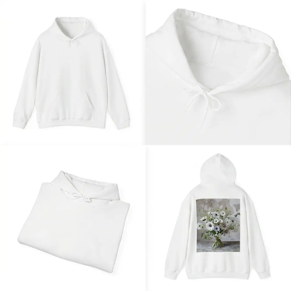White Anemone Bouquet Rustic Stone Background – Hoodies