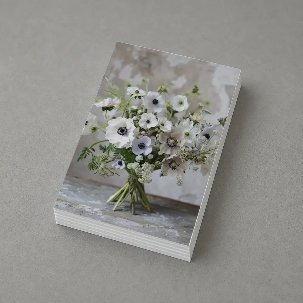 White Anemone Bouquet Rustic Stone Background – Postcards