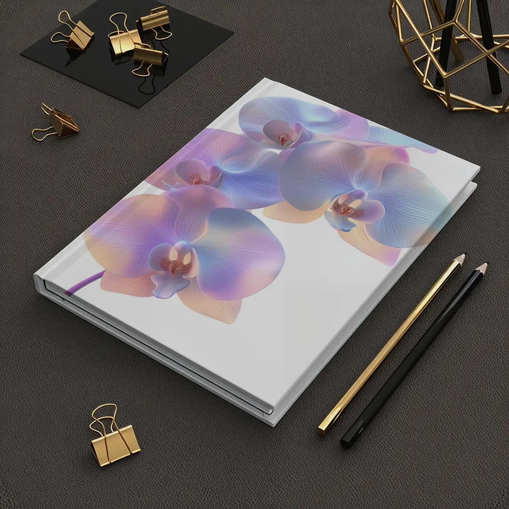 Pastel Iridescent Orchid Branch White Background – Notebooks