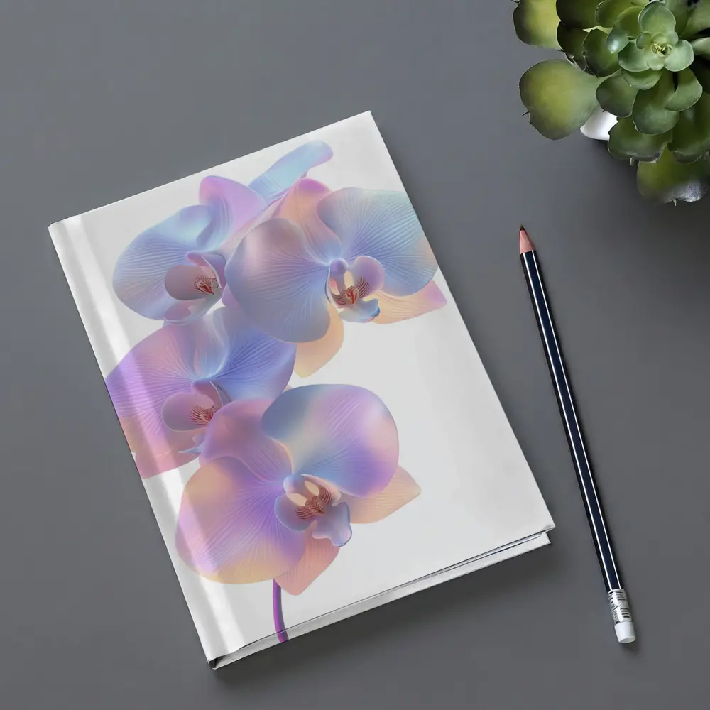 Pastel Iridescent Orchid Branch White Background – Notebooks