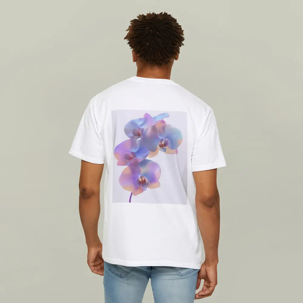 Pastel Iridescent Orchid Branch White Background – T-Shirts