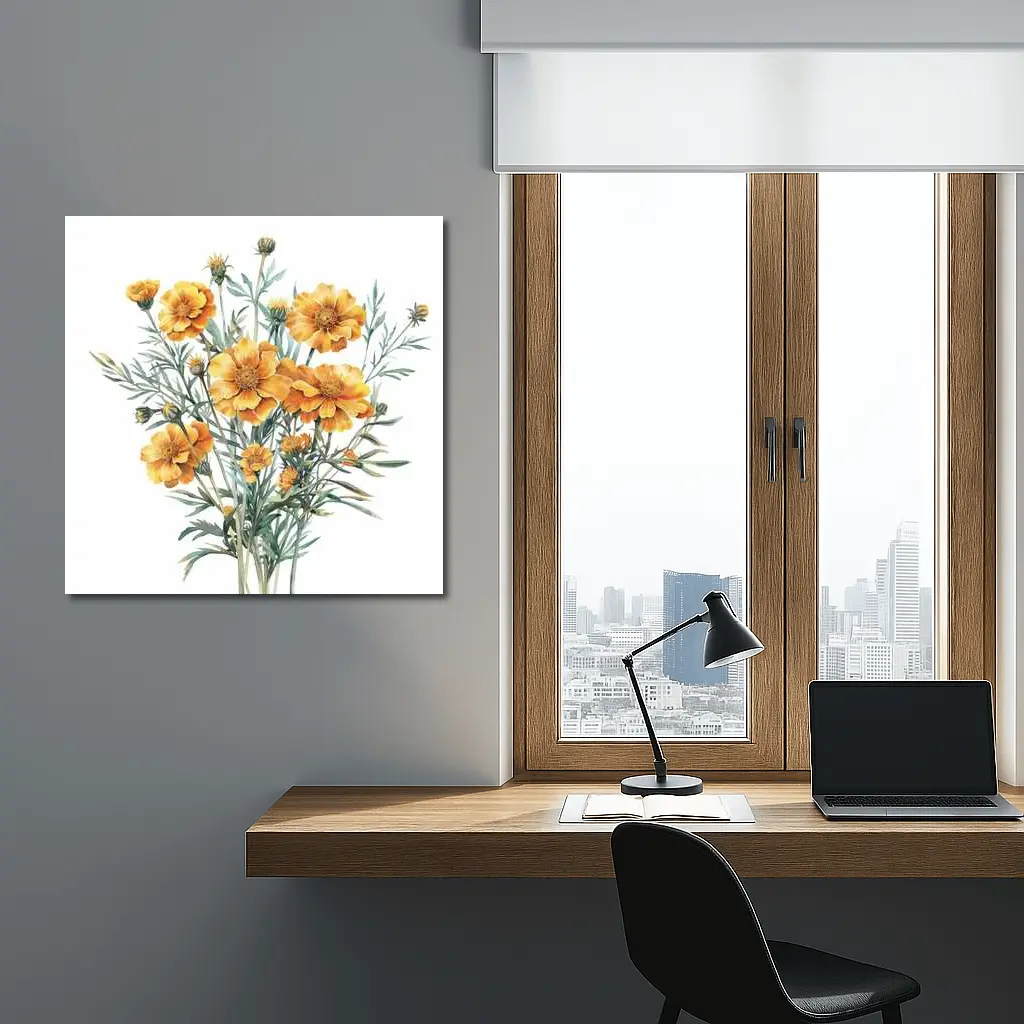 Watercolor Marigold Bouquet On White Background – Wall Art