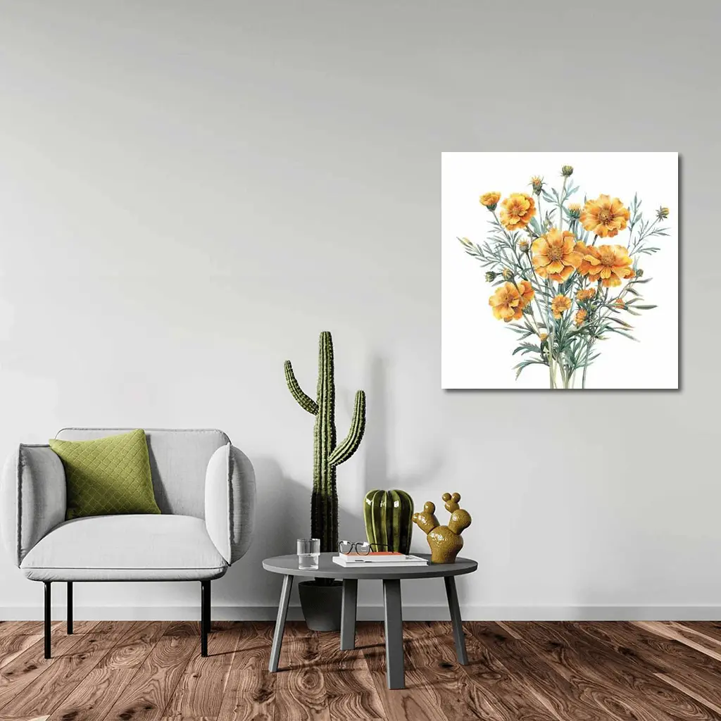 Watercolor Marigold Bouquet On White Background – Wall Art