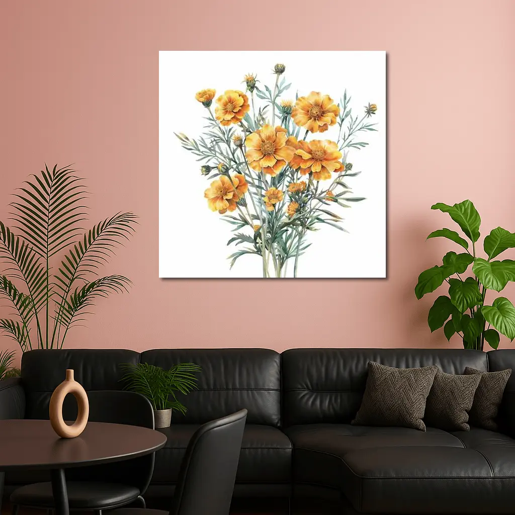 Watercolor Marigold Bouquet On White Background – Wall Art
