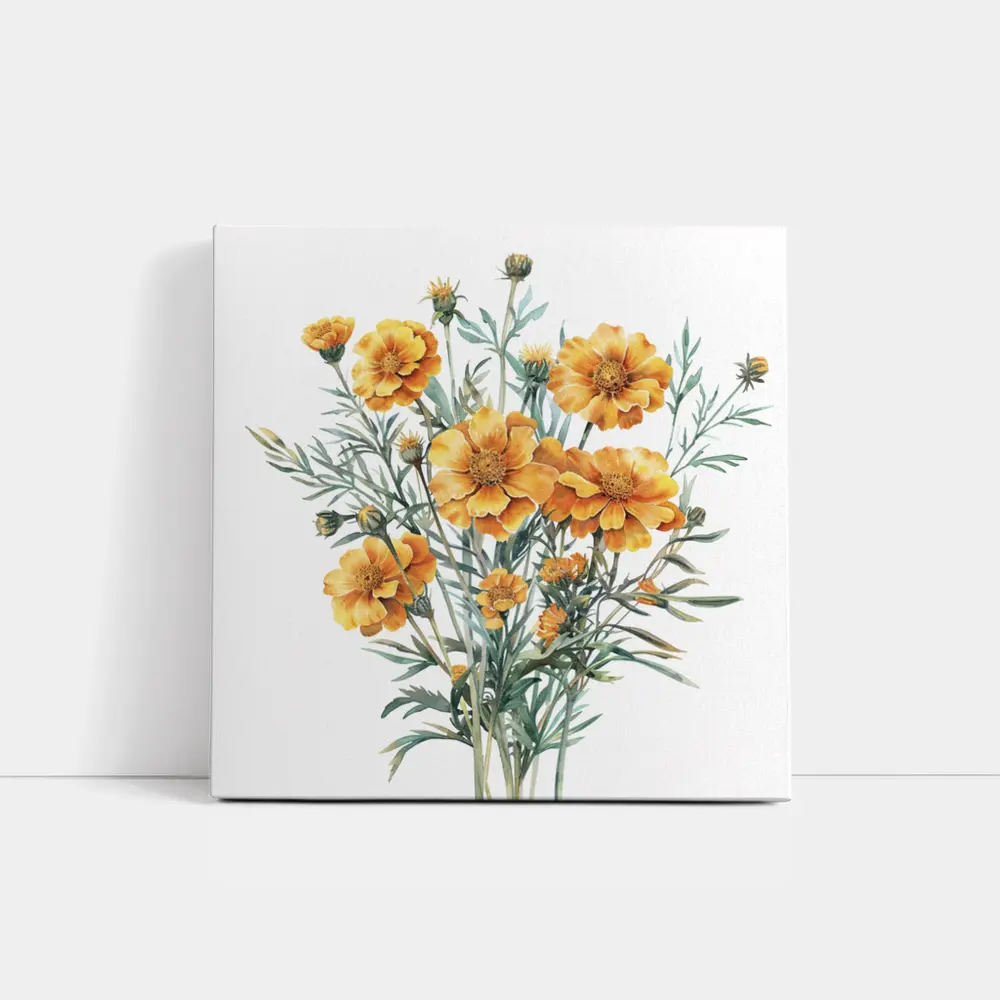 Watercolor Marigold Bouquet On White Background – Wall Art