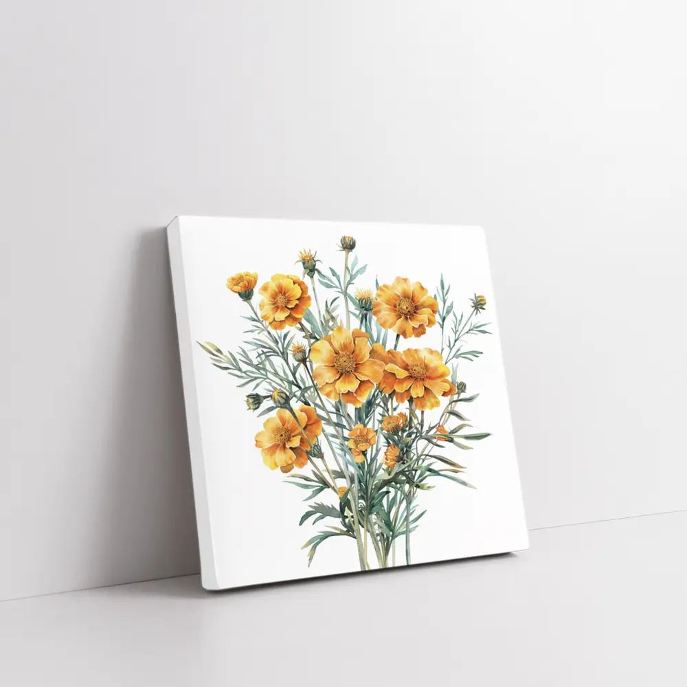 Watercolor Marigold Bouquet On White Background – Wall Art