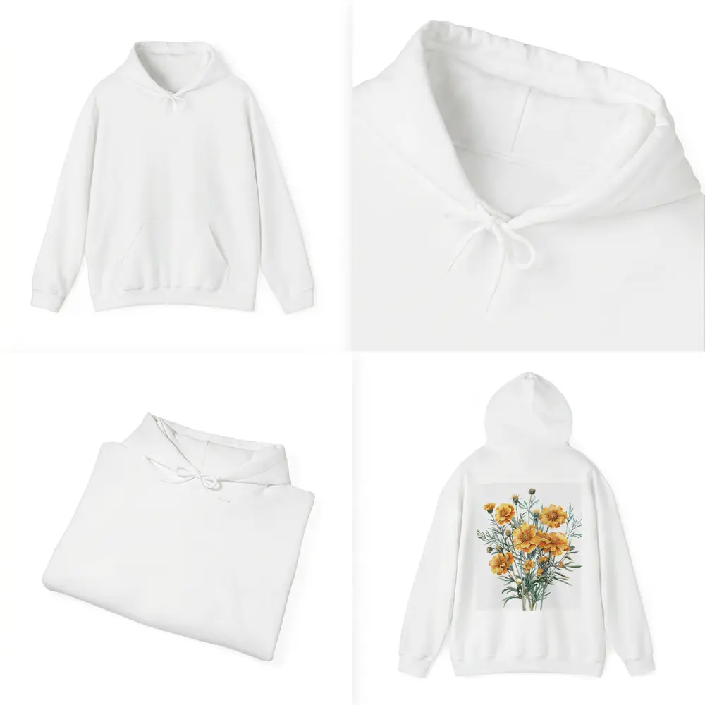 Watercolor Marigold Bouquet On White Background – Hoodies