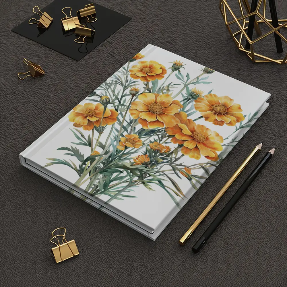Watercolor Marigold Bouquet On White Background – Notebooks