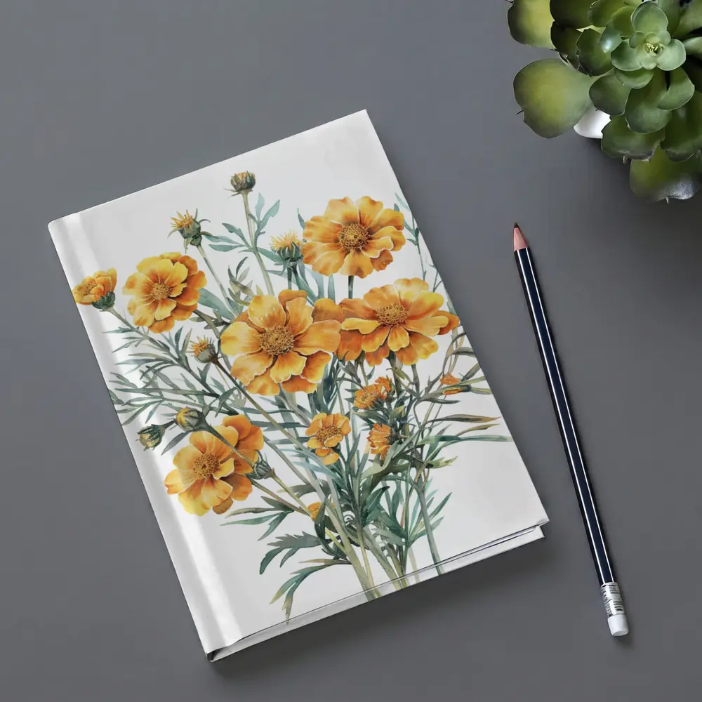 Watercolor Marigold Bouquet On White Background – Notebooks