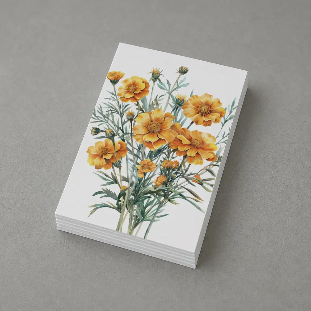 Watercolor Marigold Bouquet On White Background – Postcards