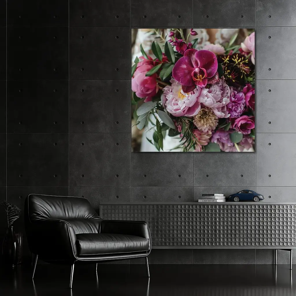 Pink Peonies and Purple Orchid Bouquet – Wall Art