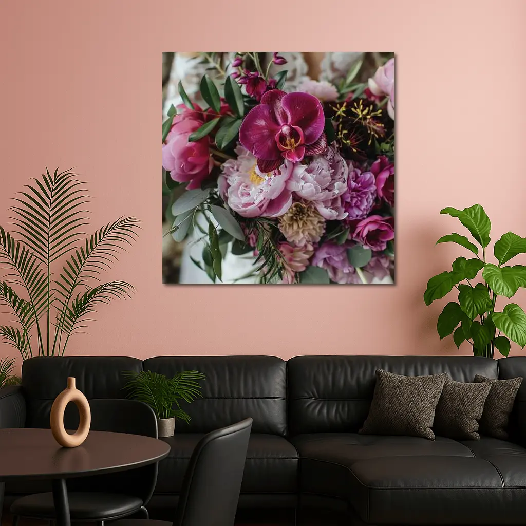 Pink Peonies and Purple Orchid Bouquet – Wall Art