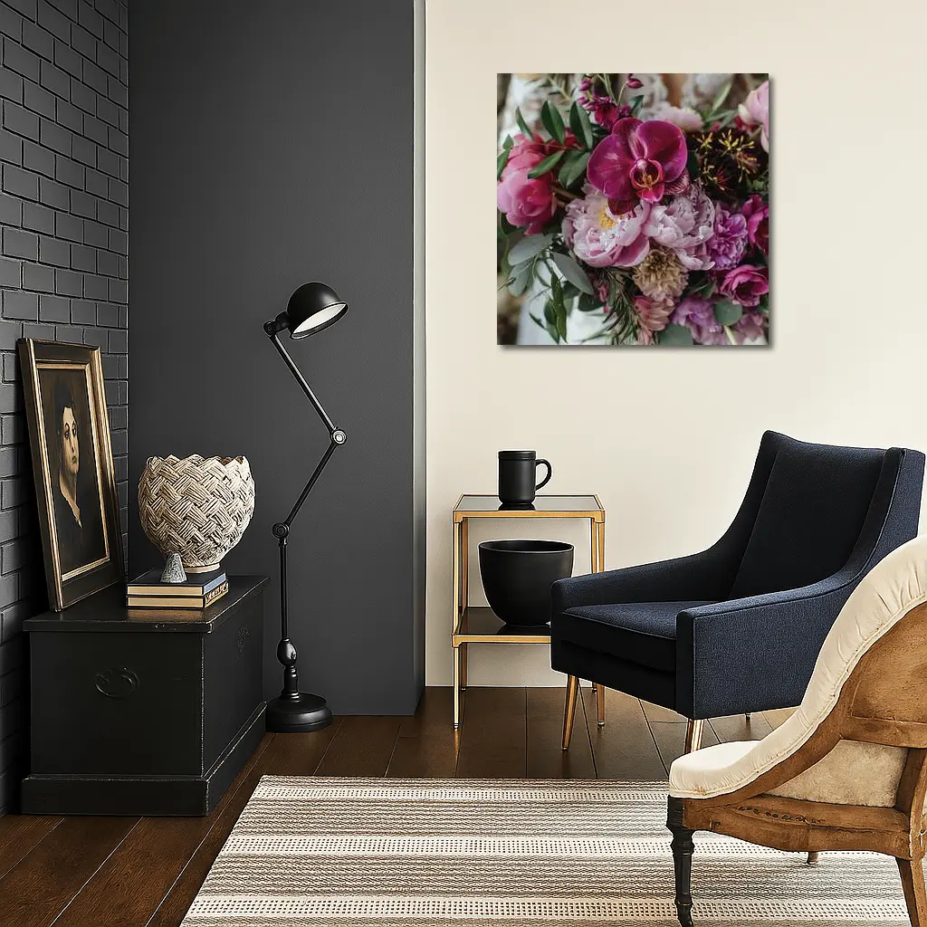 Pink Peonies and Purple Orchid Bouquet – Wall Art