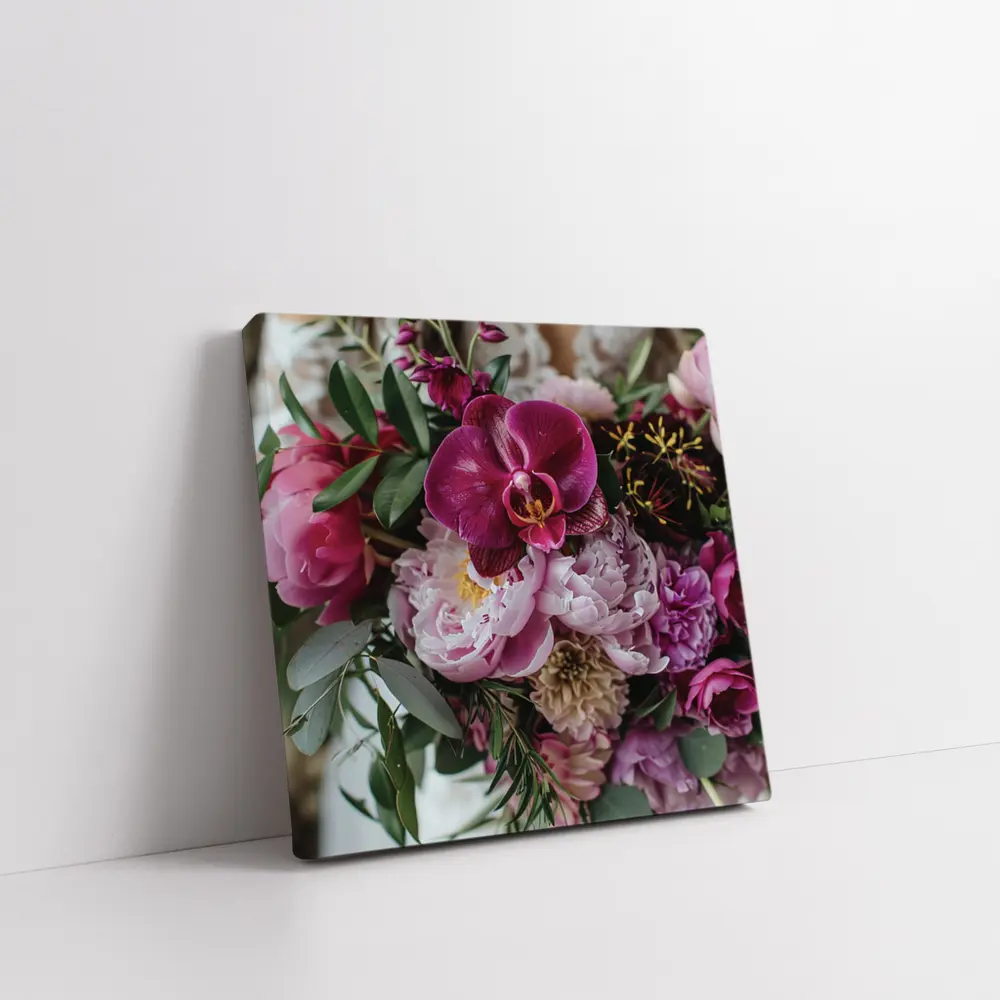 Pink Peonies and Purple Orchid Bouquet – Wall Art