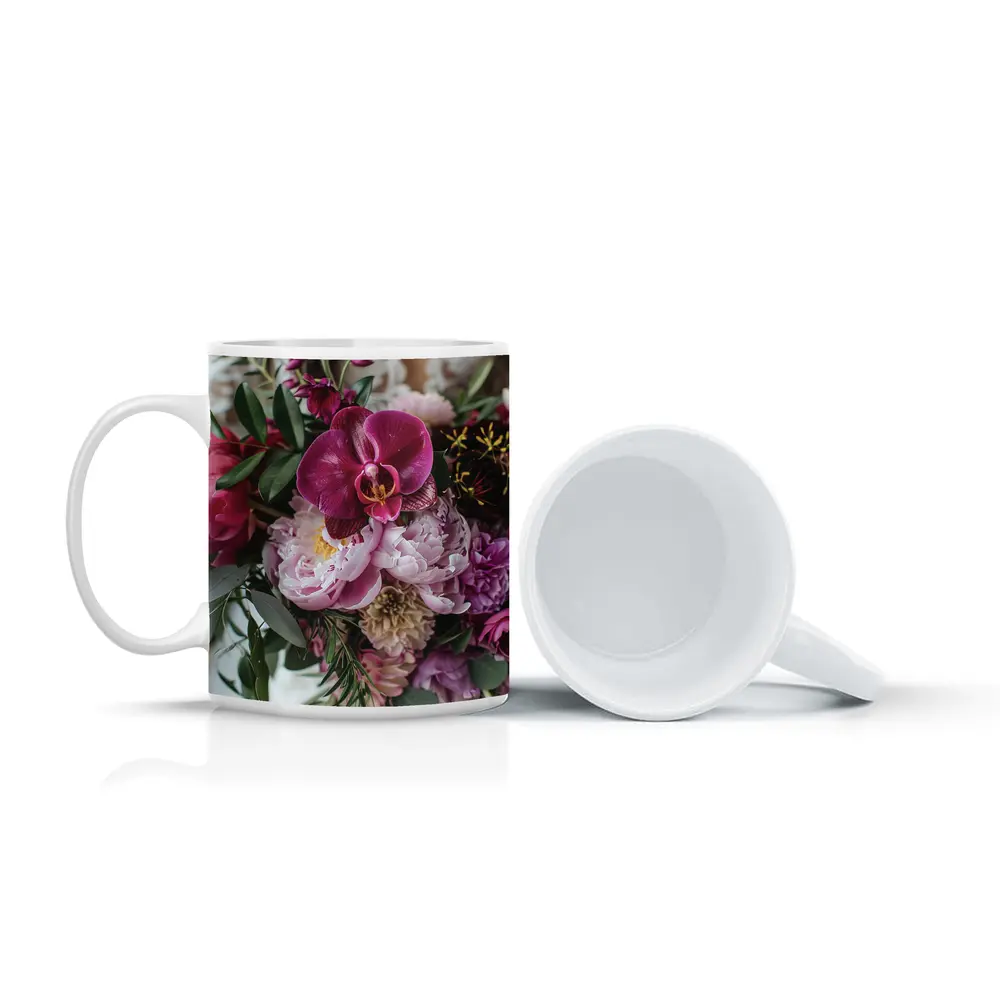 Pink Peonies and Purple Orchid Bouquet – Mugs