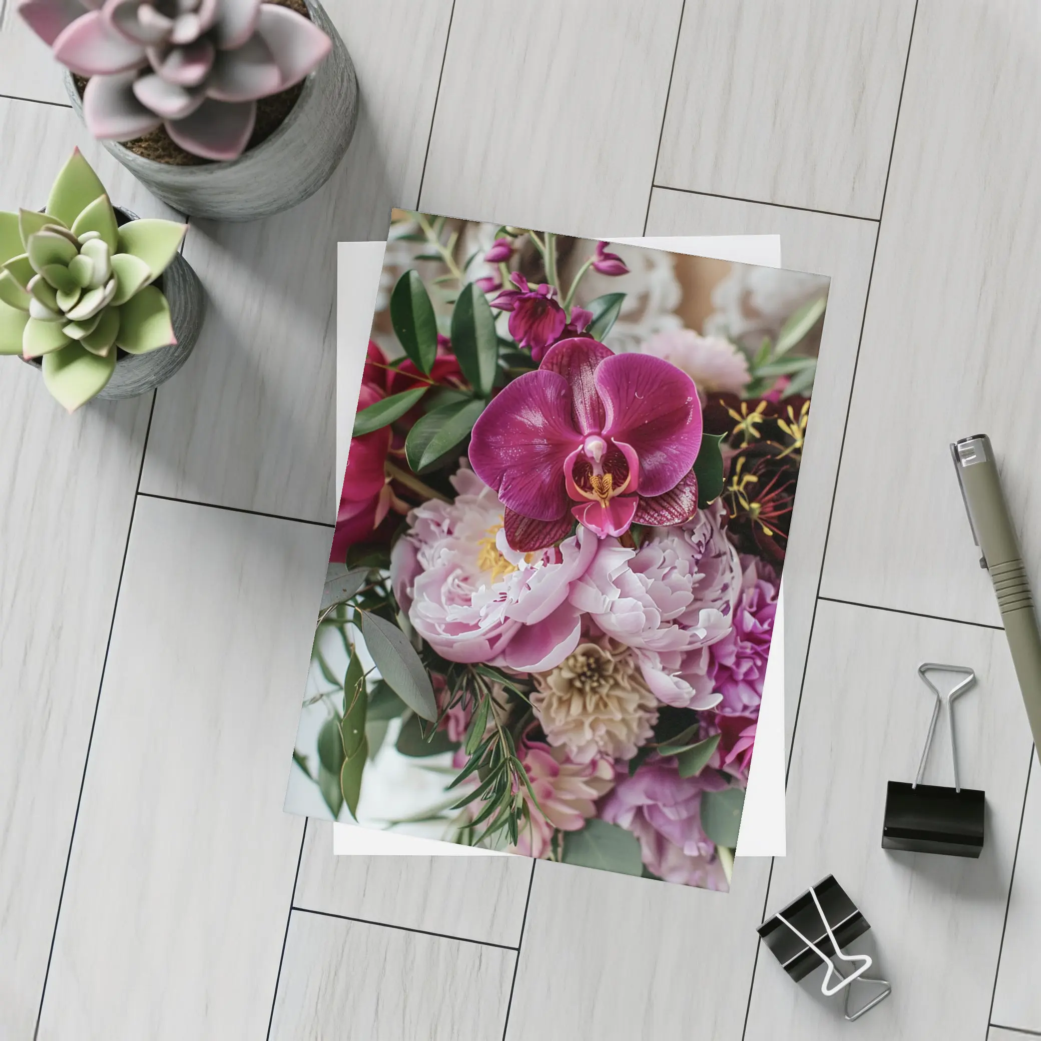 Pink Peonies and Purple Orchid Bouquet – Postcards