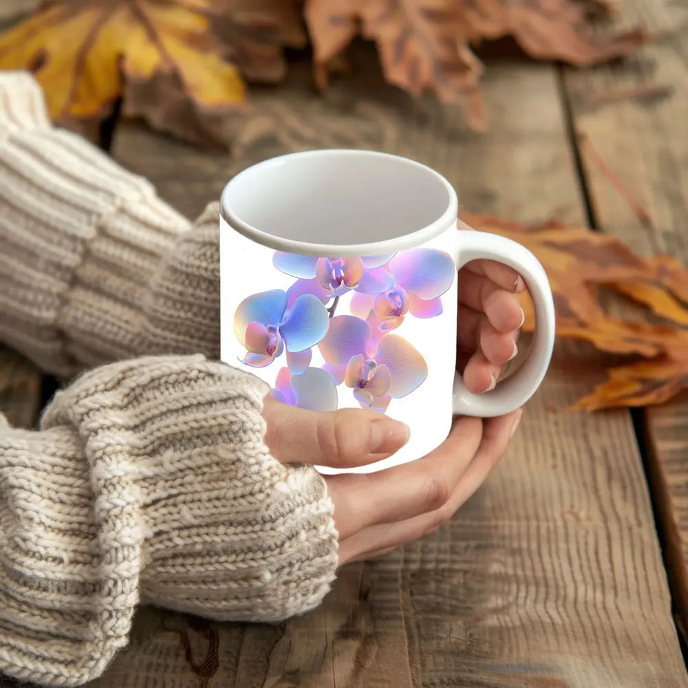 Iridescent Orchid Branch On White Background – Mugs
