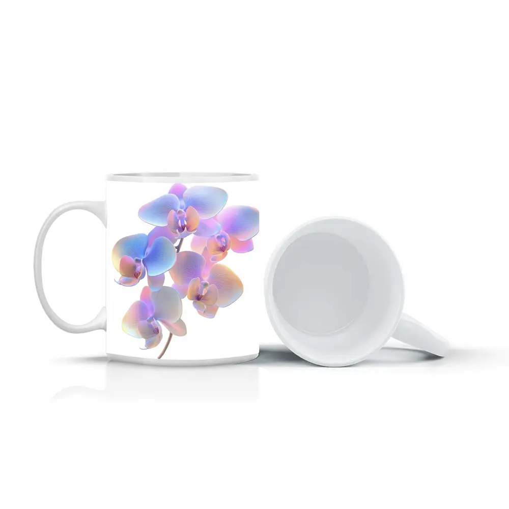 Iridescent Orchid Branch On White Background – Mugs
