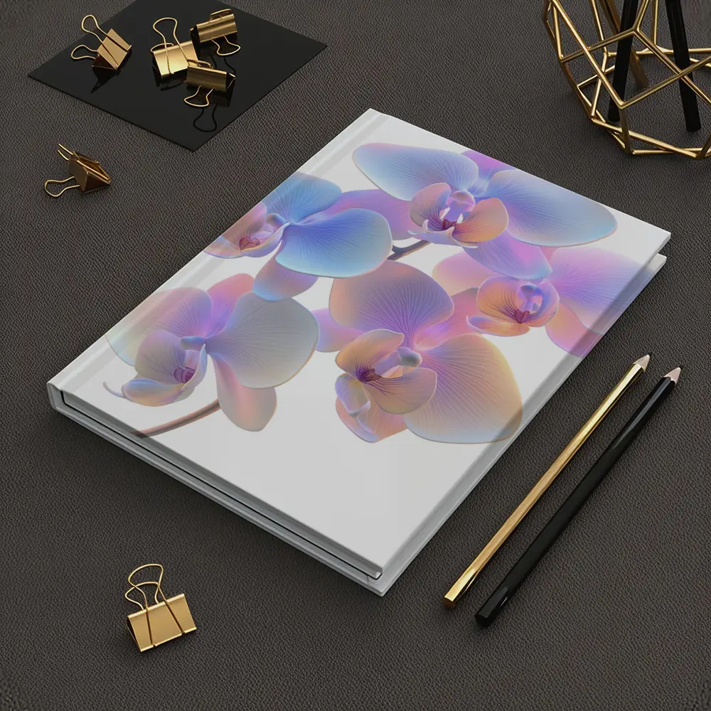 Iridescent Orchid Branch On White Background – Notebooks