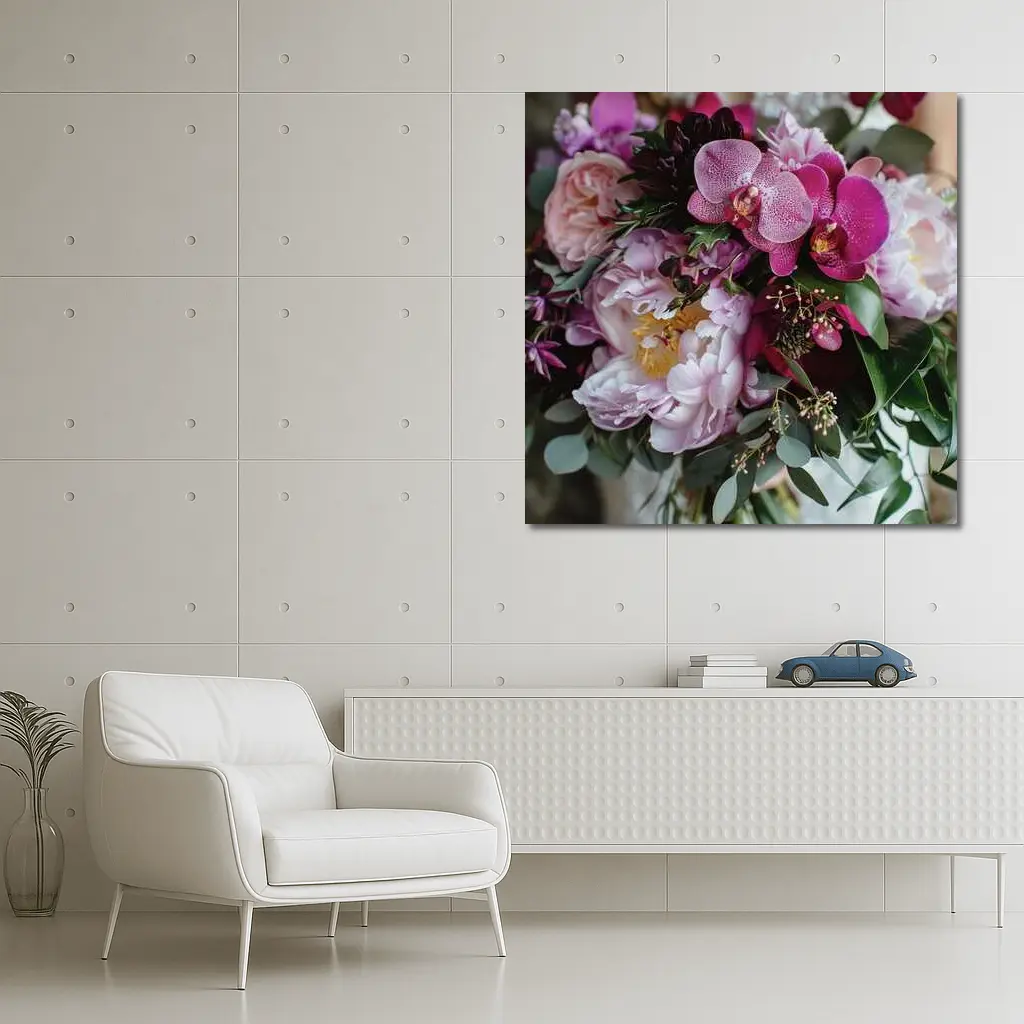 Pink Peonies Orchids Lush Floral Bouquet – Wall Art