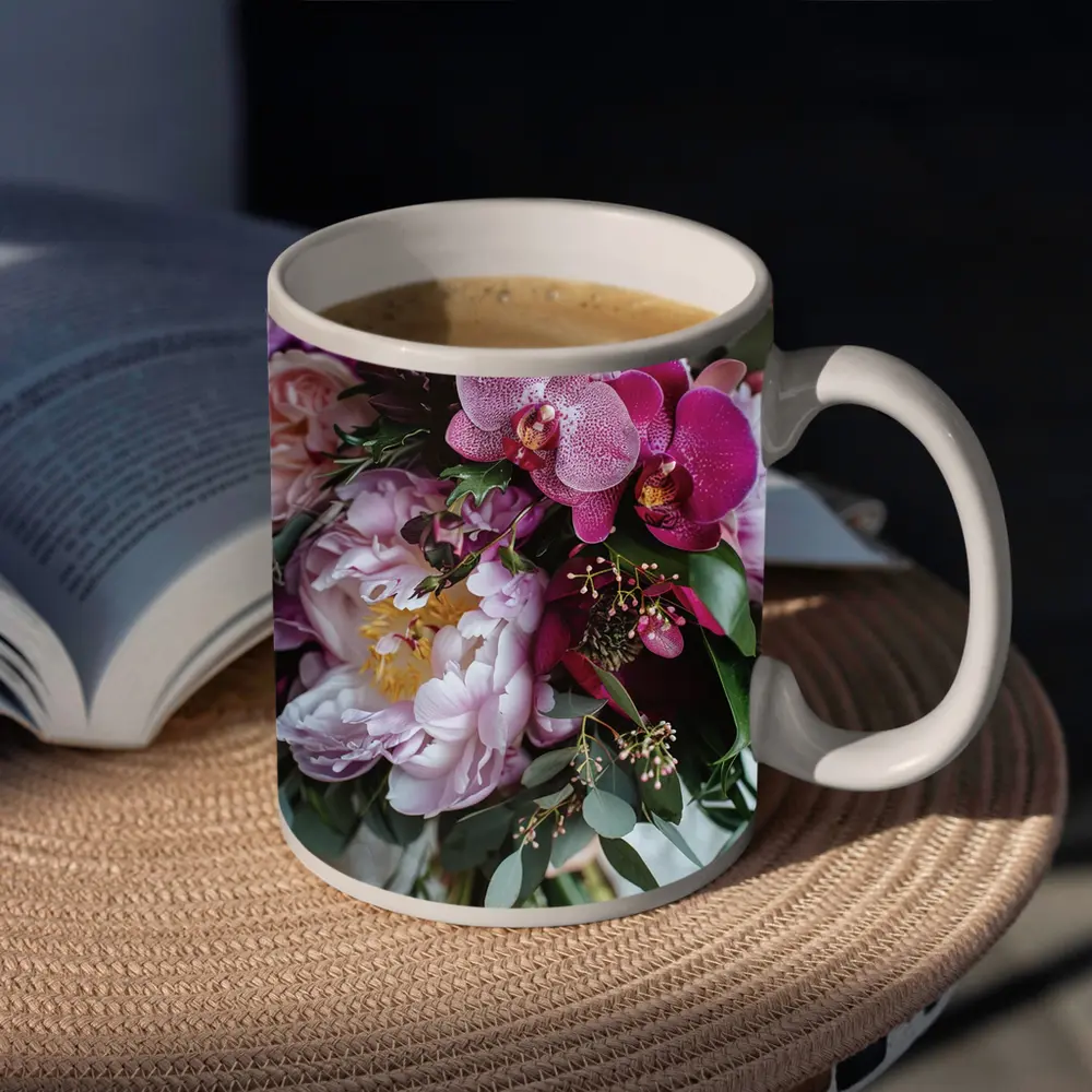 Pink Peonies Orchids Lush Floral Bouquet – Mugs
