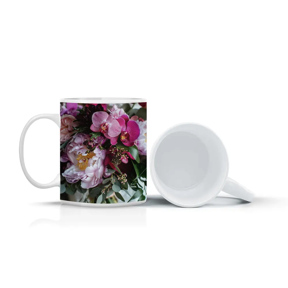 Pink Peonies Orchids Lush Floral Bouquet – Mugs