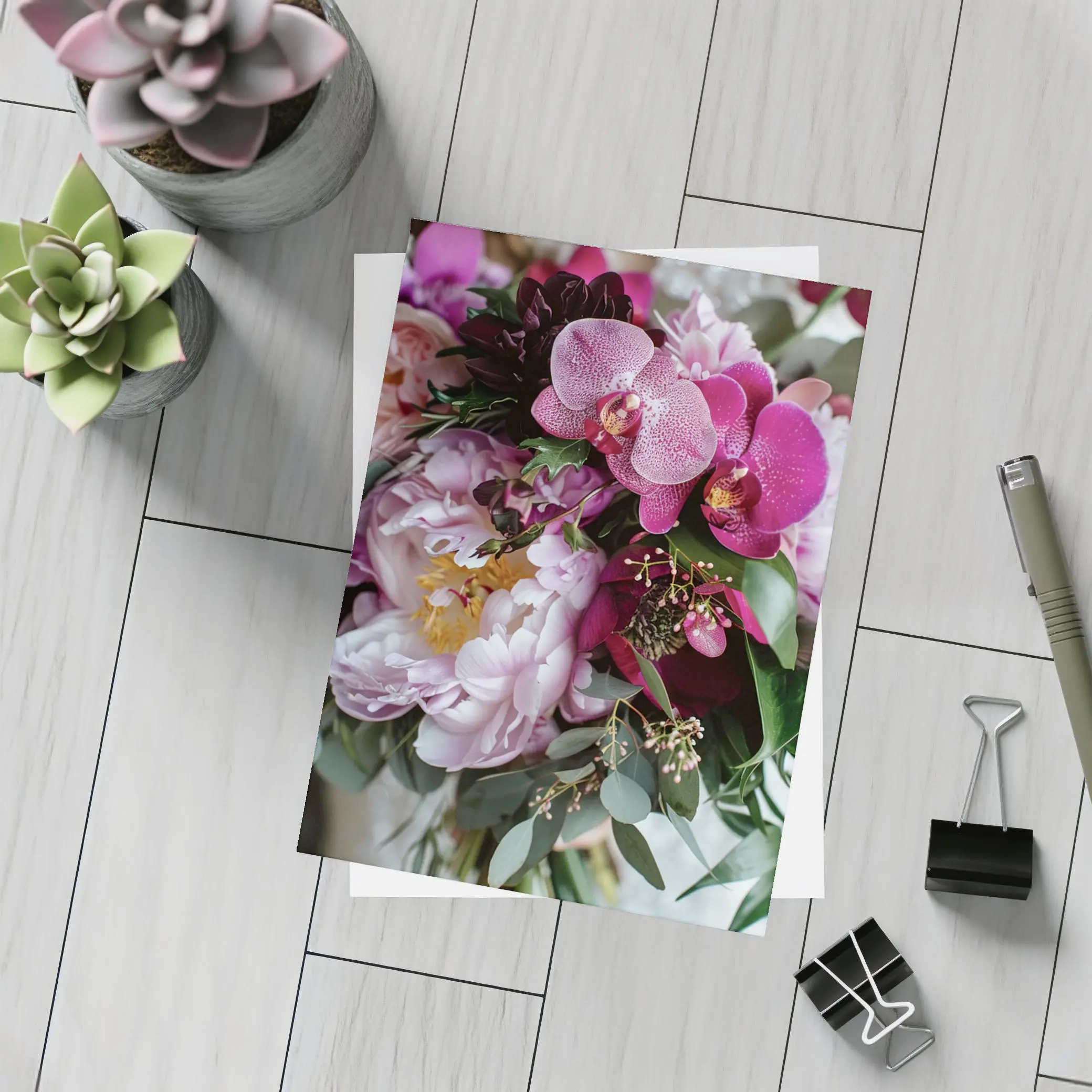 Pink Peonies Orchids Lush Floral Bouquet – Postcards