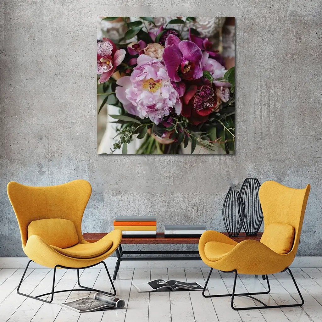 Pink Peony Purple Orchid Wedding Bouquet – Wall Art