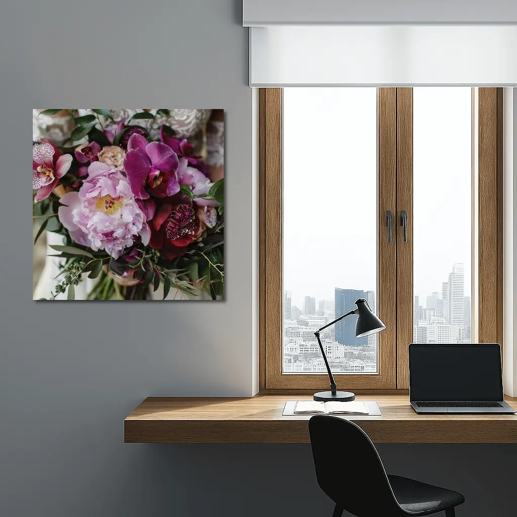 Pink Peony Purple Orchid Wedding Bouquet – Wall Art
