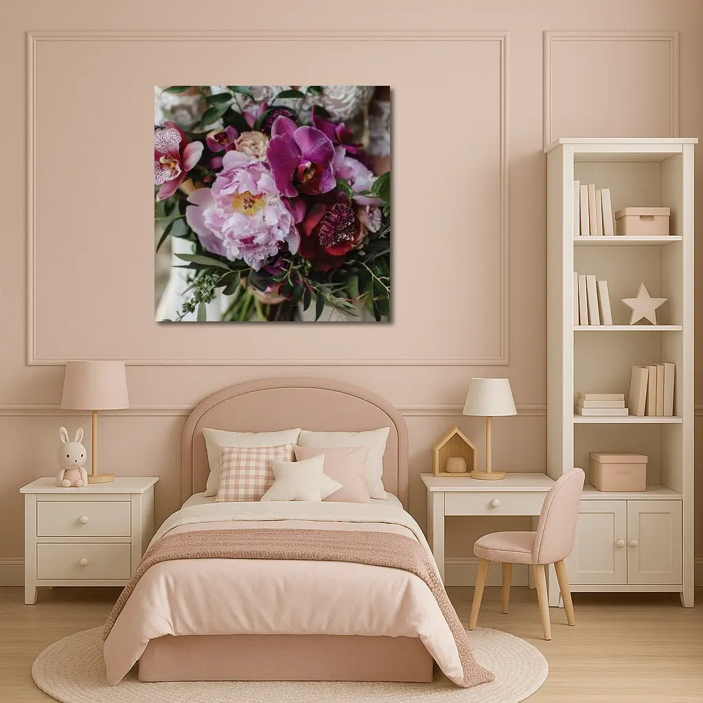 Pink Peony Purple Orchid Wedding Bouquet – Wall Art