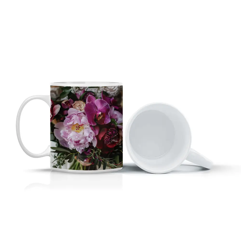 Pink Peony Purple Orchid Wedding Bouquet – Mugs
