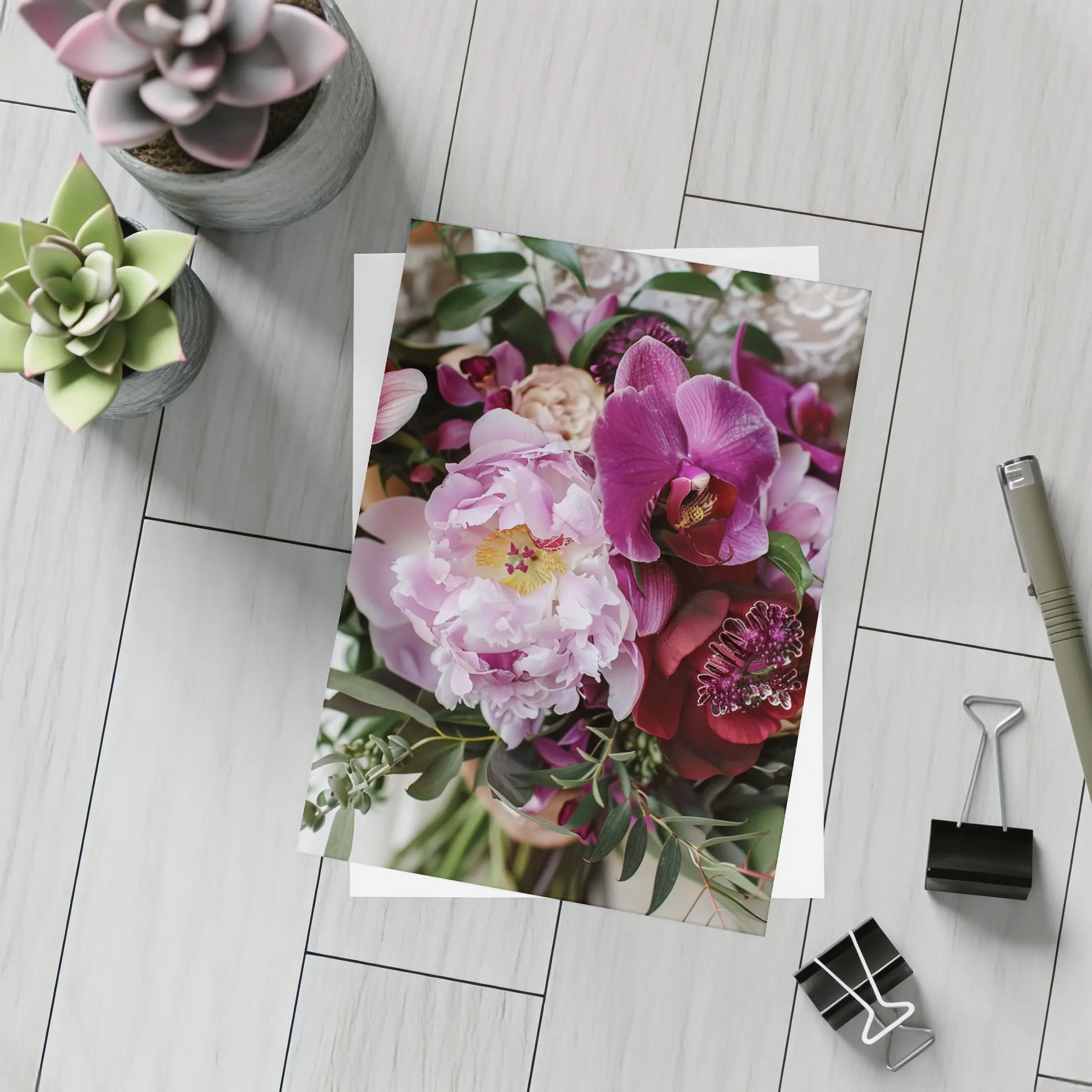 Pink Peony Purple Orchid Wedding Bouquet – Postcards