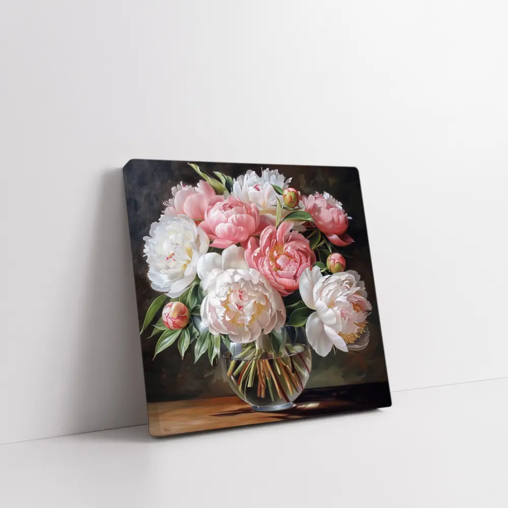 Pink White Peonies Bouquet Glass Vase – Wall Art