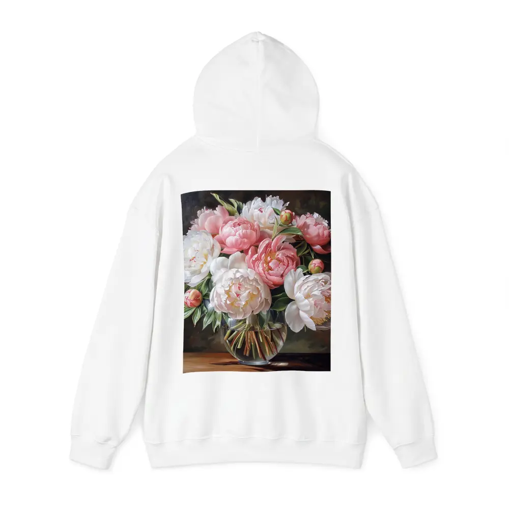Pink White Peonies Bouquet Glass Vase – Hoodies