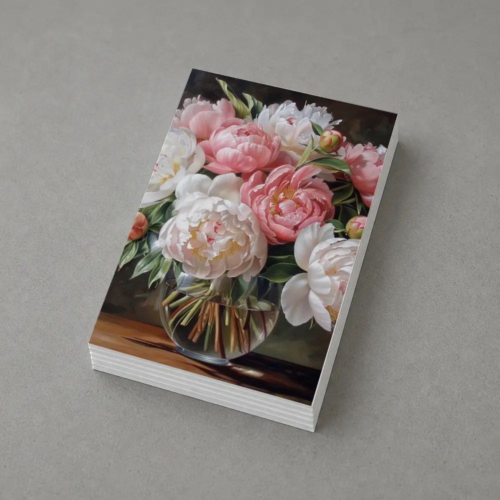 Pink White Peonies Bouquet Glass Vase – Postcards