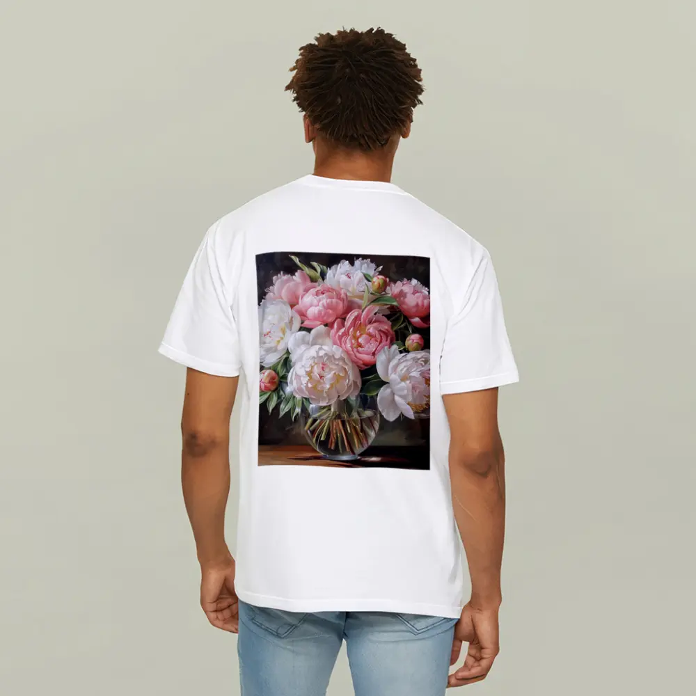 Pink White Peonies Bouquet Glass Vase – T-Shirts