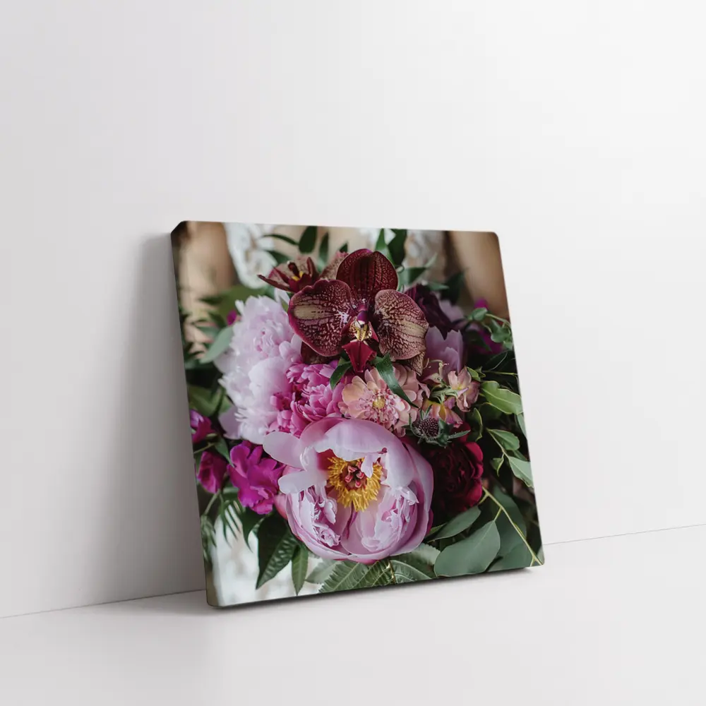 Pink Peonies Burgundy Orchids Wedding Bouquet – Wall Art