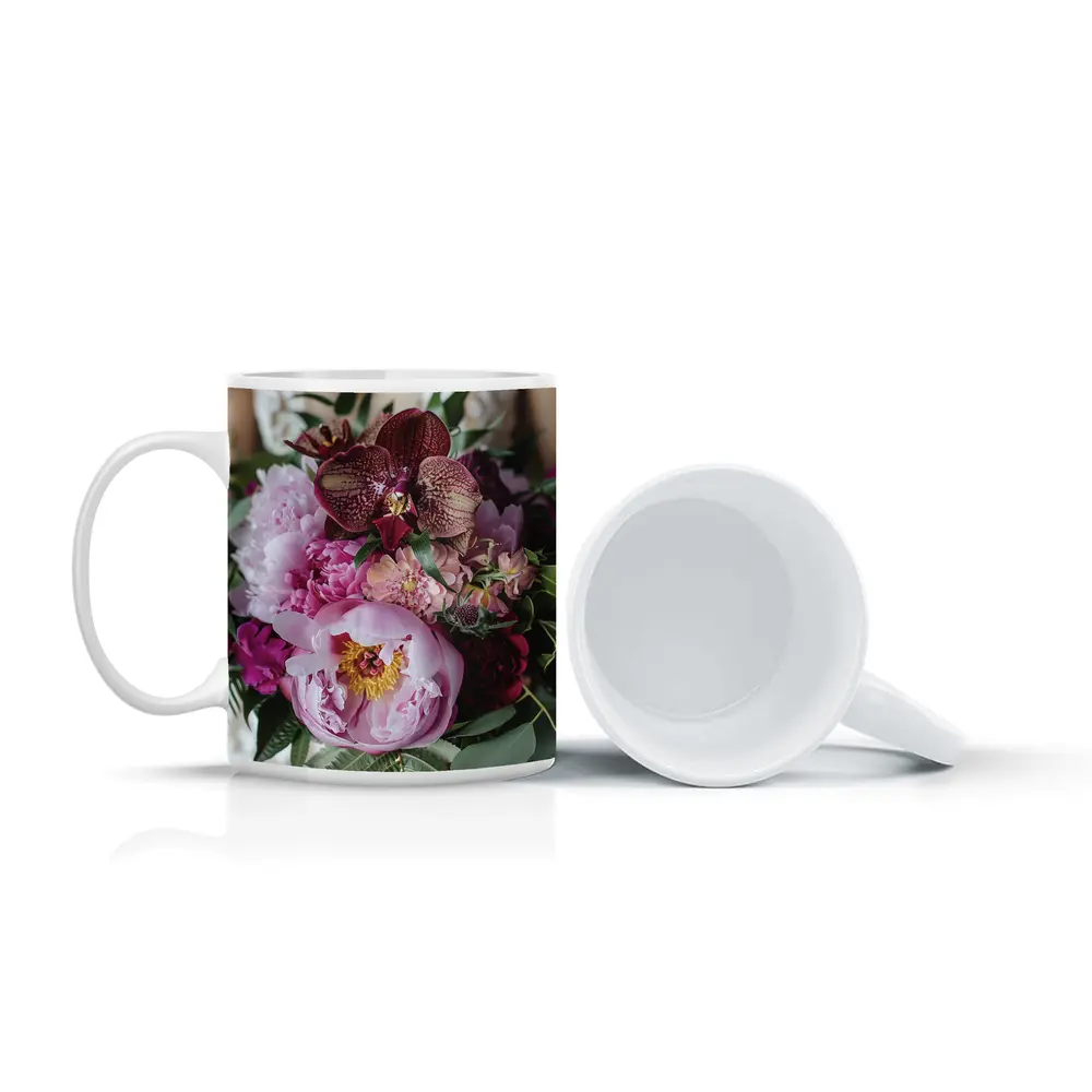 Pink Peonies Burgundy Orchids Wedding Bouquet – Mugs