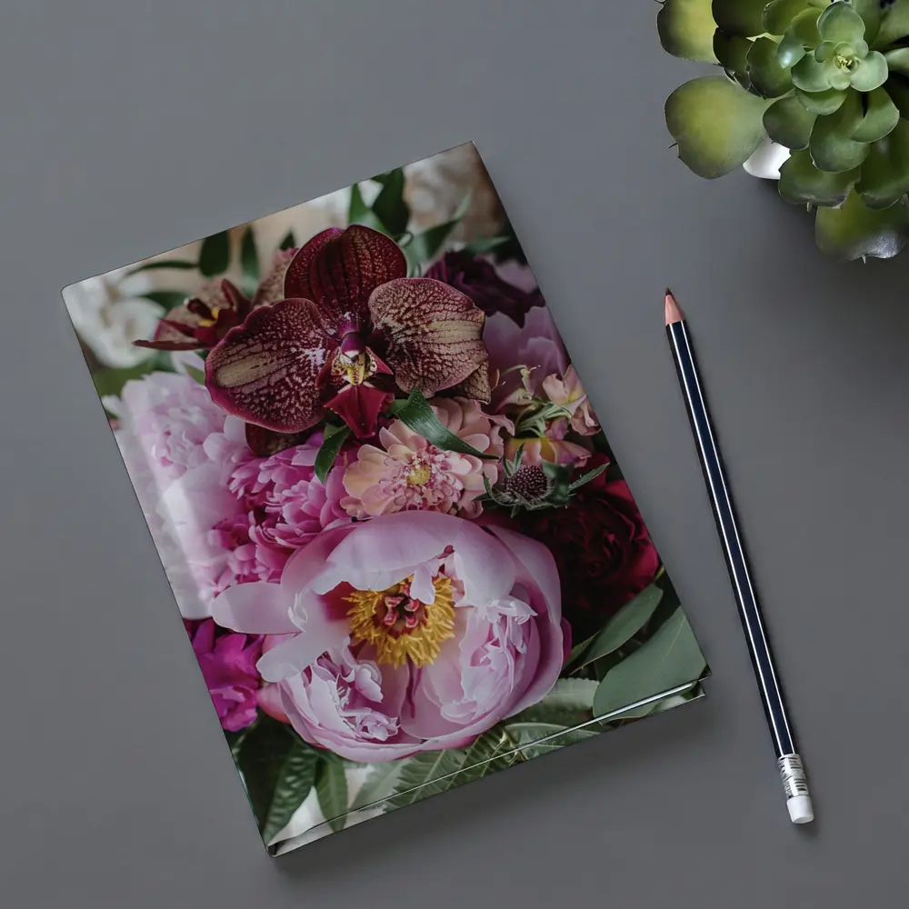 Pink Peonies Burgundy Orchids Wedding Bouquet – Notebooks