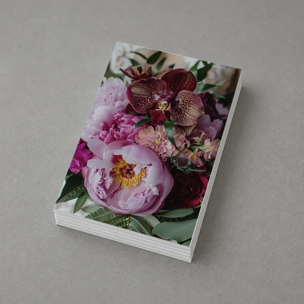 Pink Peonies Burgundy Orchids Wedding Bouquet – Postcards