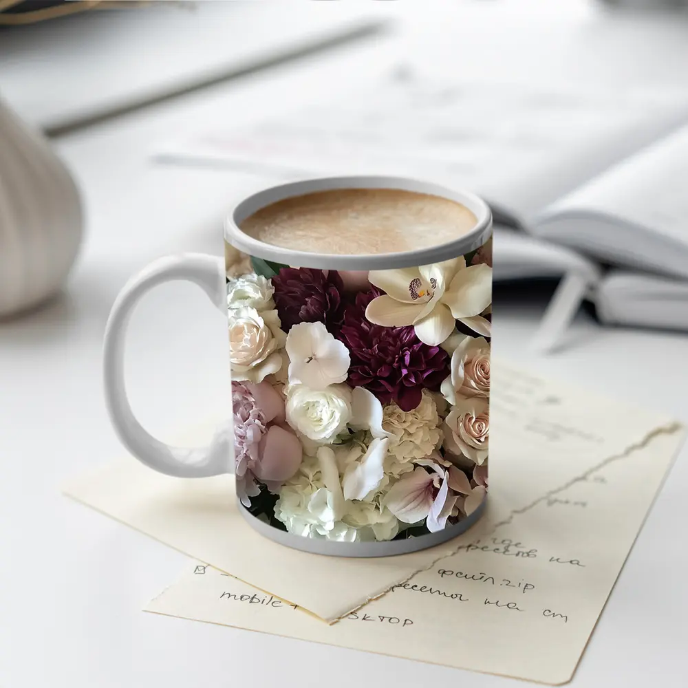 Peonies Roses Orchids Dahlia Floral Bouquet – Mugs