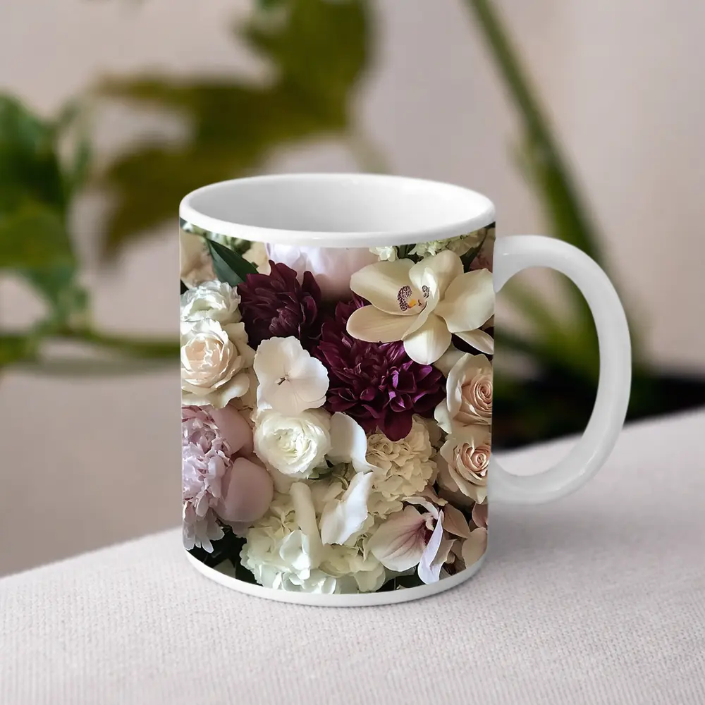 Peonies Roses Orchids Dahlia Floral Bouquet – Mugs