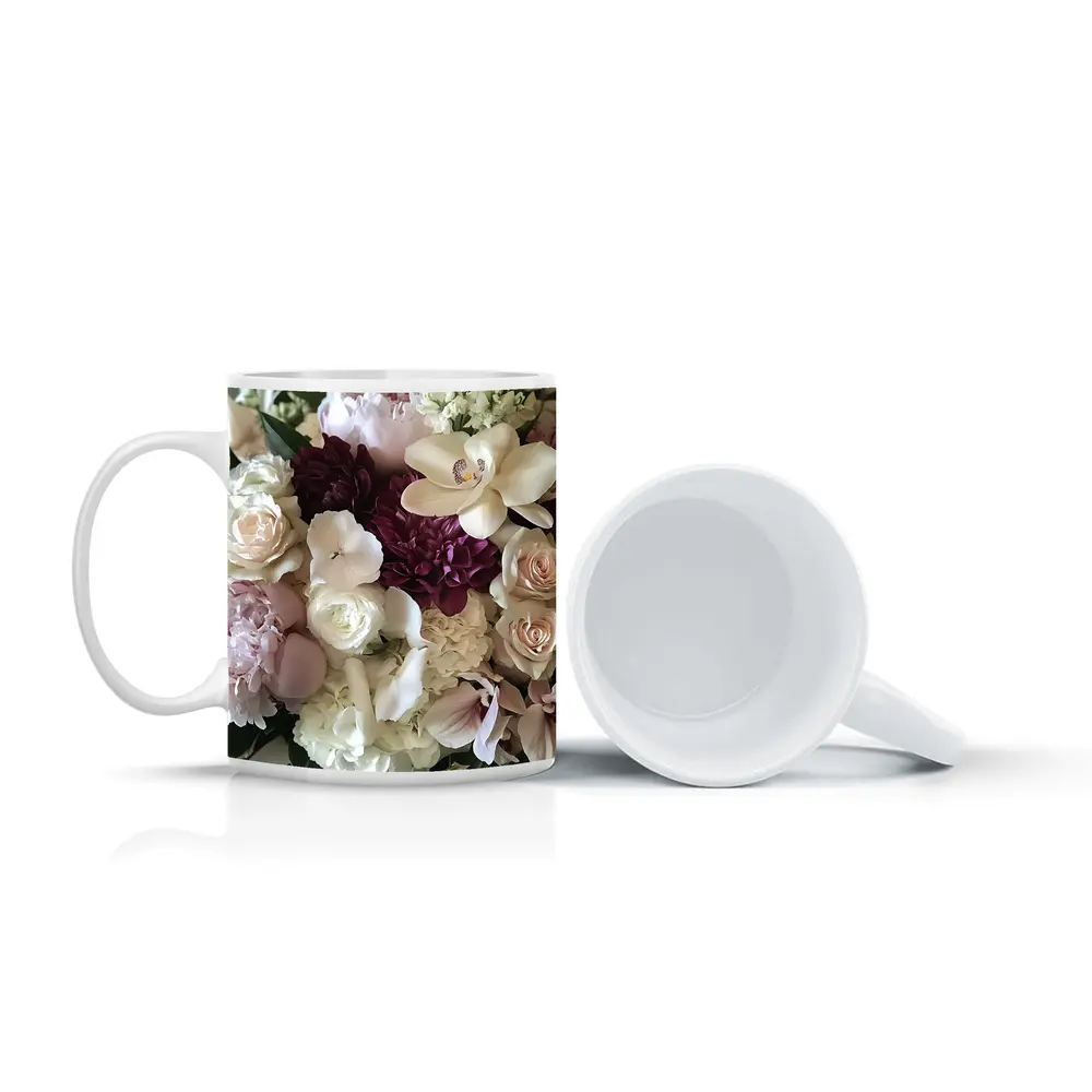 Peonies Roses Orchids Dahlia Floral Bouquet – Mugs