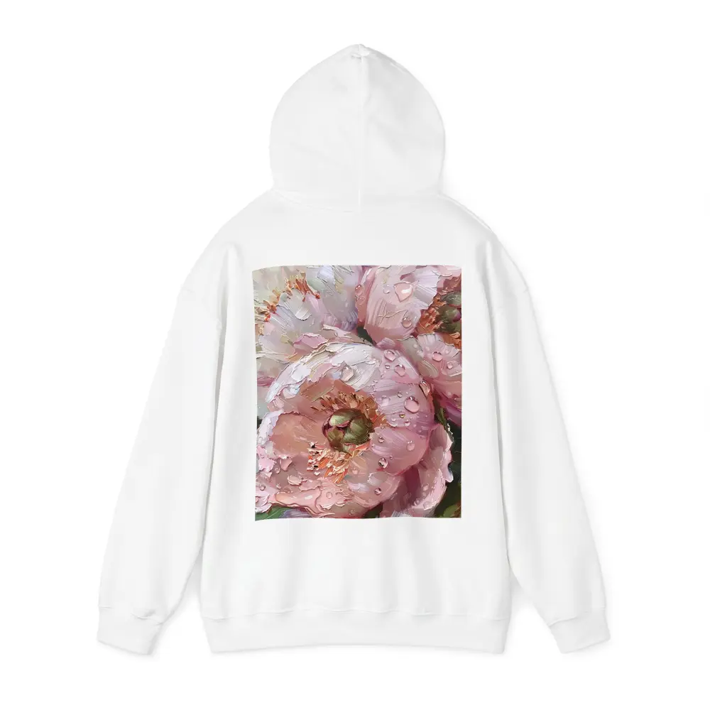 Pink Peonies Oil Painting With Water Drops – Hoodies