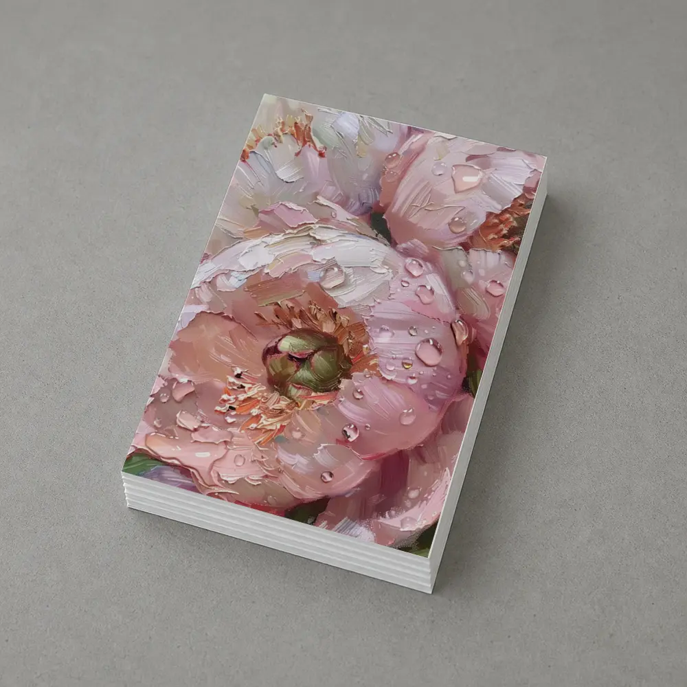 Pink Peonies Oil Painting With Water Drops – Postcards