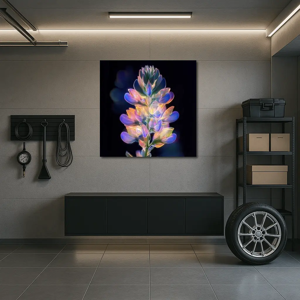 Glowing Lupin Flower Dark Background Neon – Wall Art