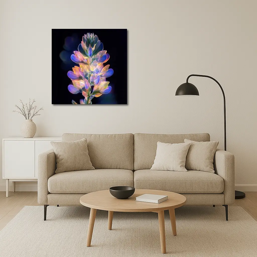 Glowing Lupin Flower Dark Background Neon – Wall Art