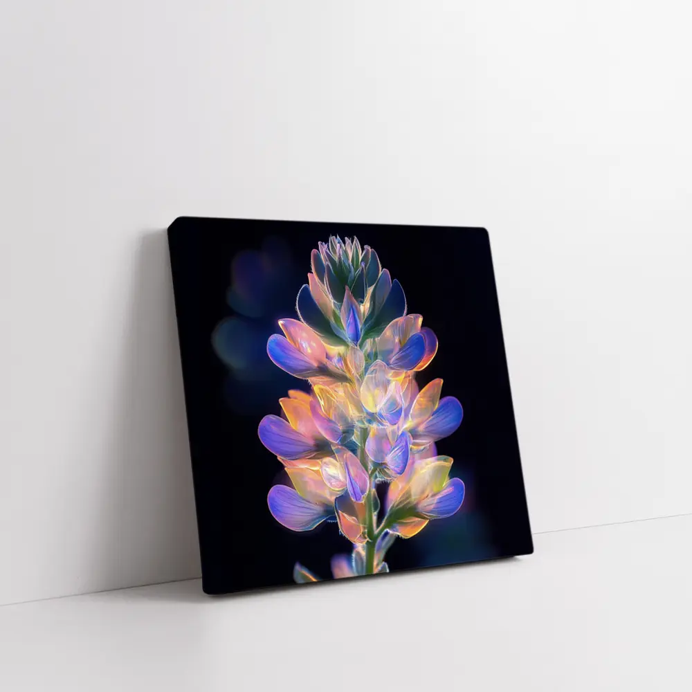 Glowing Lupin Flower Dark Background Neon – Wall Art