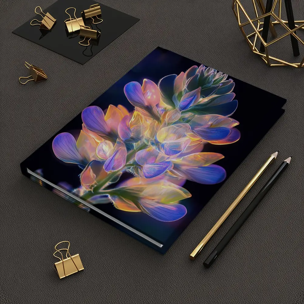 Glowing Lupin Flower Dark Background Neon – Notebooks